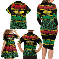 Vanuatu 46th Year Anniversary Family Matching Long Sleeve Bodycon Dress and Hawaiian Shirt 30 July 1980 Hibiscus Seamless Pattern