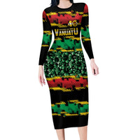 Vanuatu 46th Year Anniversary Family Matching Long Sleeve Bodycon Dress and Hawaiian Shirt 30 July 1980 Hibiscus Seamless Pattern