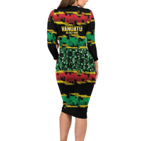 Vanuatu 46th Year Anniversary Family Matching Long Sleeve Bodycon Dress and Hawaiian Shirt 30 July 1980 Hibiscus Seamless Pattern