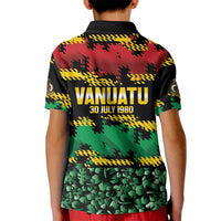 Vanuatu 46th Year Anniversary Kid Polo Shirt 30 July 1980 Hibiscus Seamless Pattern LT9 - Polynesian Pride