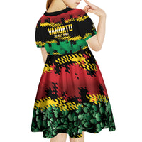 Vanuatu 46th Year Anniversary Kid Short Sleeve Dress 30 July 1980 Hibiscus Seamless Pattern LT9 - Polynesian Pride