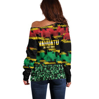 Vanuatu 46th Year Anniversary Off Shoulder Sweater 30 July 1980 Hibiscus Seamless Pattern LT9 - Polynesian Pride