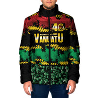 Vanuatu 46th Year Anniversary Padded Jacket 30 July 1980 Hibiscus Seamless Pattern LT9 Men Black - Polynesian Pride