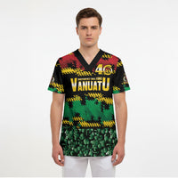 Vanuatu 46th Year Anniversary Scrub Top 30 July 1980 Hibiscus Seamless Pattern LT9 - Polynesian Pride