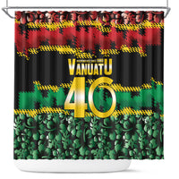 Vanuatu 46th Year Anniversary Shower Curtain 30 July 1980 Hibiscus Seamless Pattern LT9 Black - Polynesian Pride