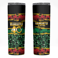 Vanuatu 46th Year Anniversary Skinny Tumbler 30 July 1980 Hibiscus Seamless Pattern LT9 Black - Polynesian Pride