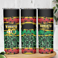 Vanuatu 46th Year Anniversary Skinny Tumbler 30 July 1980 Hibiscus Seamless Pattern LT9 - Polynesian Pride