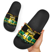 Vanuatu 46th Year Anniversary Slide Sandals 30 July 1980 Hibiscus Seamless Pattern LT9 - Polynesian Pride