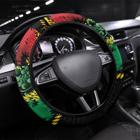 Vanuatu 46th Year Anniversary Steering Wheel Cover 30 July 1980 Hibiscus Seamless Pattern LT9 Universal Fit Black - Polynesian Pride