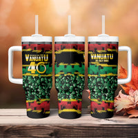 Vanuatu 46th Year Anniversary Tumbler With Handle 30 July 1980 Hibiscus Seamless Pattern LT9 - Polynesian Pride