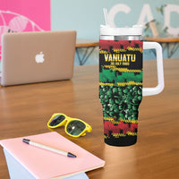 Vanuatu 46th Year Anniversary Tumbler With Handle 30 July 1980 Hibiscus Seamless Pattern LT9 - Polynesian Pride