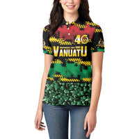 Vanuatu 46th Year Anniversary Women Polo Shirt 30 July 1980 Hibiscus Seamless Pattern LT9 - Polynesian Pride