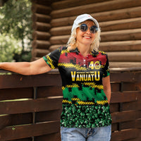 Vanuatu 46th Year Anniversary Women Polo Shirt 30 July 1980 Hibiscus Seamless Pattern LT9 - Polynesian Pride