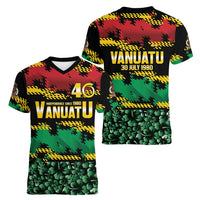 Vanuatu 46th Year Anniversary Women V-Neck T-Shirt 30 July 1980 Hibiscus Seamless Pattern LT9 - Polynesian Pride