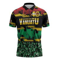 Vanuatu 46th Year Anniversary Zipper Polo Shirt 30 July 1980 Hibiscus Seamless Pattern LT9 Black - Polynesian Pride