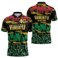Vanuatu 46th Year Anniversary Zipper Polo Shirt 30 July 1980 Hibiscus Seamless Pattern LT9 - Polynesian Pride