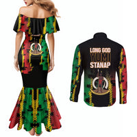 Vanuatu 46th Year Anniversary Couples Matching Mermaid Dress and Long Sleeve Button Shirt Tamtam Slit Drums Long God Yumi Stanap