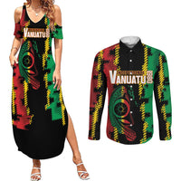 Vanuatu 46th Year Anniversary Couples Matching Summer Maxi Dress and Long Sleeve Button Shirt Tamtam Slit Drums Long God Yumi Stanap