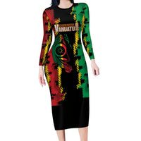 Vanuatu 46th Year Anniversary Family Matching Long Sleeve Bodycon Dress and Hawaiian Shirt Tamtam Slit Drums Long God Yumi Stanap