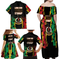 Vanuatu 46th Year Anniversary Family Matching Off Shoulder Maxi Dress and Hawaiian Shirt Tamtam Slit Drums Long God Yumi Stanap