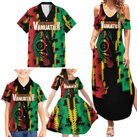 Vanuatu 46th Year Anniversary Family Matching Summer Maxi Dress and Hawaiian Shirt Tamtam Slit Drums Long God Yumi Stanap