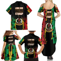 Vanuatu 46th Year Anniversary Family Matching Summer Maxi Dress and Hawaiian Shirt Tamtam Slit Drums Long God Yumi Stanap