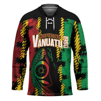 Vanuatu 46th Year Anniversary Hockey Jersey Tamtam Slit Drums Long God Yumi Stanap LT9 Unisex Black - Polynesian Pride