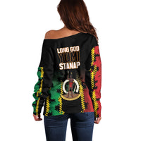 Vanuatu 46th Year Anniversary Off Shoulder Sweater Tamtam Slit Drums Long God Yumi Stanap LT9 - Polynesian Pride