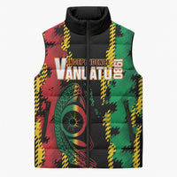 Vanuatu 46th Year Anniversary Sleeveless Puffer Jacket Tamtam Slit Drums Long God Yumi Stanap LT9 Unisex Black - Polynesian Pride