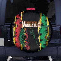Vanuatu 46th Year Anniversary Spare Tire Cover Tamtam Slit Drums Long God Yumi Stanap LT9 No hole Black - Polynesian Pride