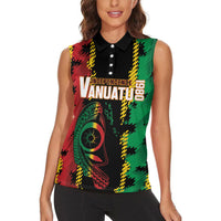 Vanuatu 46th Year Anniversary Women Sleeveless Polo Shirt Tamtam Slit Drums Long God Yumi Stanap