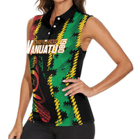 Vanuatu 46th Year Anniversary Women Sleeveless Polo Shirt Tamtam Slit Drums Long God Yumi Stanap