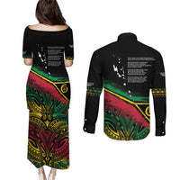 Vanuatu 46th Year Anniversary Couples Matching Puletasi and Long Sleeve Button Shirt Vintage Grunge Vanuatu Flag Heritage LT9 - Polynesian Pride