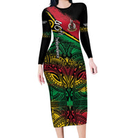 Vanuatu 46th Year Anniversary Family Matching Long Sleeve Bodycon Dress and Hawaiian Shirt Vintage Grunge Vanuatu Flag Heritage
