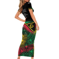 Vanuatu 46th Year Anniversary Family Matching Short Sleeve Bodycon Dress and Hawaiian Shirt Vintage Grunge Vanuatu Flag Heritage