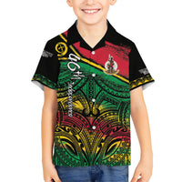 Vanuatu 46th Year Anniversary Family Matching Short Sleeve Bodycon Dress and Hawaiian Shirt Vintage Grunge Vanuatu Flag Heritage