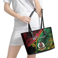 Vanuatu 46th Year Anniversary Leather Tote Bag Vintage Grunge Vanuatu Flag Heritage LT9 - Polynesian Pride