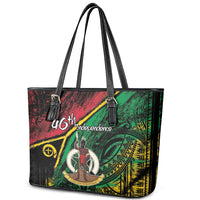 Vanuatu 46th Year Anniversary Leather Tote Bag Vintage Grunge Vanuatu Flag Heritage LT9 - Polynesian Pride