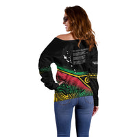 Vanuatu 46th Year Anniversary Off Shoulder Sweater Vintage Grunge Vanuatu Flag Heritage LT9 - Polynesian Pride