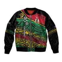 Vanuatu 46th Year Anniversary Sleeve Zip Bomber Jacket Vintage Grunge Vanuatu Flag Heritage LT9 Unisex Black - Polynesian Pride