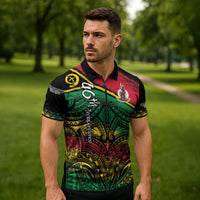 Vanuatu 46th Year Anniversary Zipper Polo Shirt Vintage Grunge Vanuatu Flag Heritage LT9 - Polynesian Pride