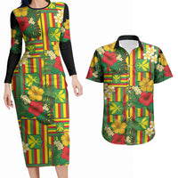 Hawaii Kanaka Maoli Hibiscus Couples Matching Long Sleeve Bodycon Dress and Hawaiian Shirt Hawaiian Flag Motif LT9 Green - Polynesian Pride