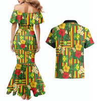 Hawaii Kanaka Maoli Hibiscus Couples Matching Mermaid Dress and Hawaiian Shirt Hawaiian Flag Motif