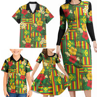 Hawaii Kanaka Maoli Hibiscus Family Matching Long Sleeve Bodycon Dress and Hawaiian Shirt Hawaiian Flag Motif LT9 - Polynesian Pride