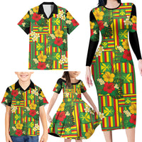 Hawaii Kanaka Maoli Hibiscus Family Matching Long Sleeve Bodycon Dress and Hawaiian Shirt Hawaiian Flag Motif