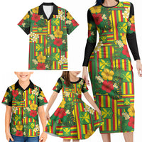 Hawaii Kanaka Maoli Hibiscus Family Matching Long Sleeve Bodycon Dress and Hawaiian Shirt Hawaiian Flag Motif LT9 - Polynesian Pride