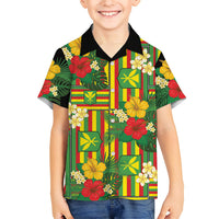 Hawaii Kanaka Maoli Hibiscus Family Matching Long Sleeve Bodycon Dress and Hawaiian Shirt Hawaiian Flag Motif