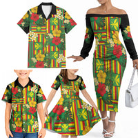 Hawaii Kanaka Maoli Hibiscus Family Matching Off The Shoulder Long Sleeve Dress and Hawaiian Shirt Hawaiian Flag Motif LT9 - Polynesian Pride