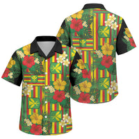 Hawaii Kanaka Maoli Hibiscus Family Matching Off The Shoulder Long Sleeve Dress and Hawaiian Shirt Hawaiian Flag Motif LT9 Son's Shirt Green - Polynesian Pride