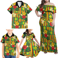 Hawaii Kanaka Maoli Hibiscus Family Matching Off Shoulder Maxi Dress and Hawaiian Shirt Hawaiian Flag Motif LT9 - Polynesian Pride